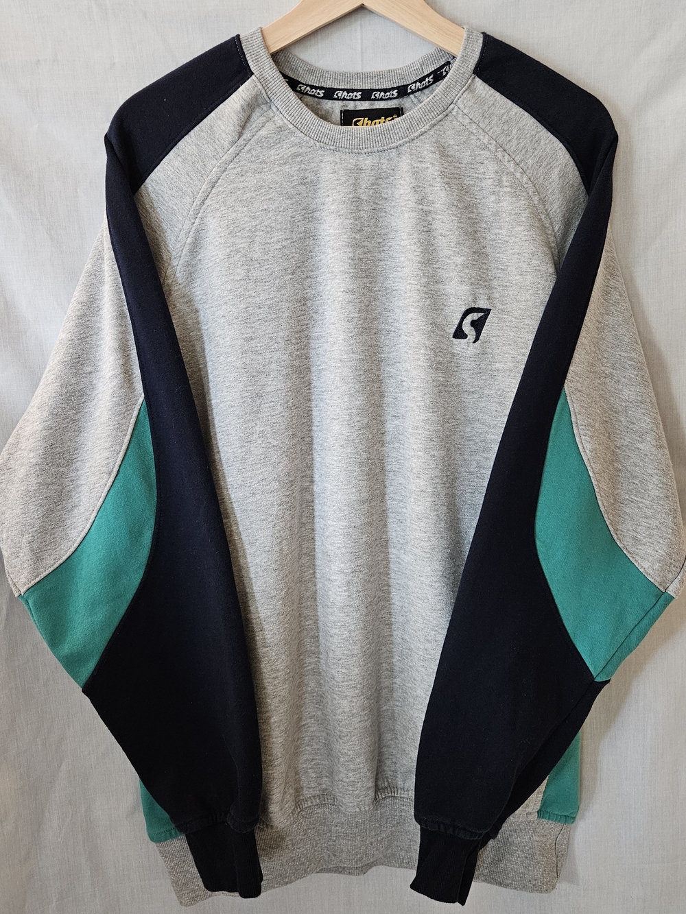 Vintage Shots Grey and Teal Men's Crewneck Sweater - Sport Logo